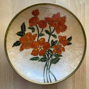 Vintage Enamelled Brass Floral Dish - Made in India